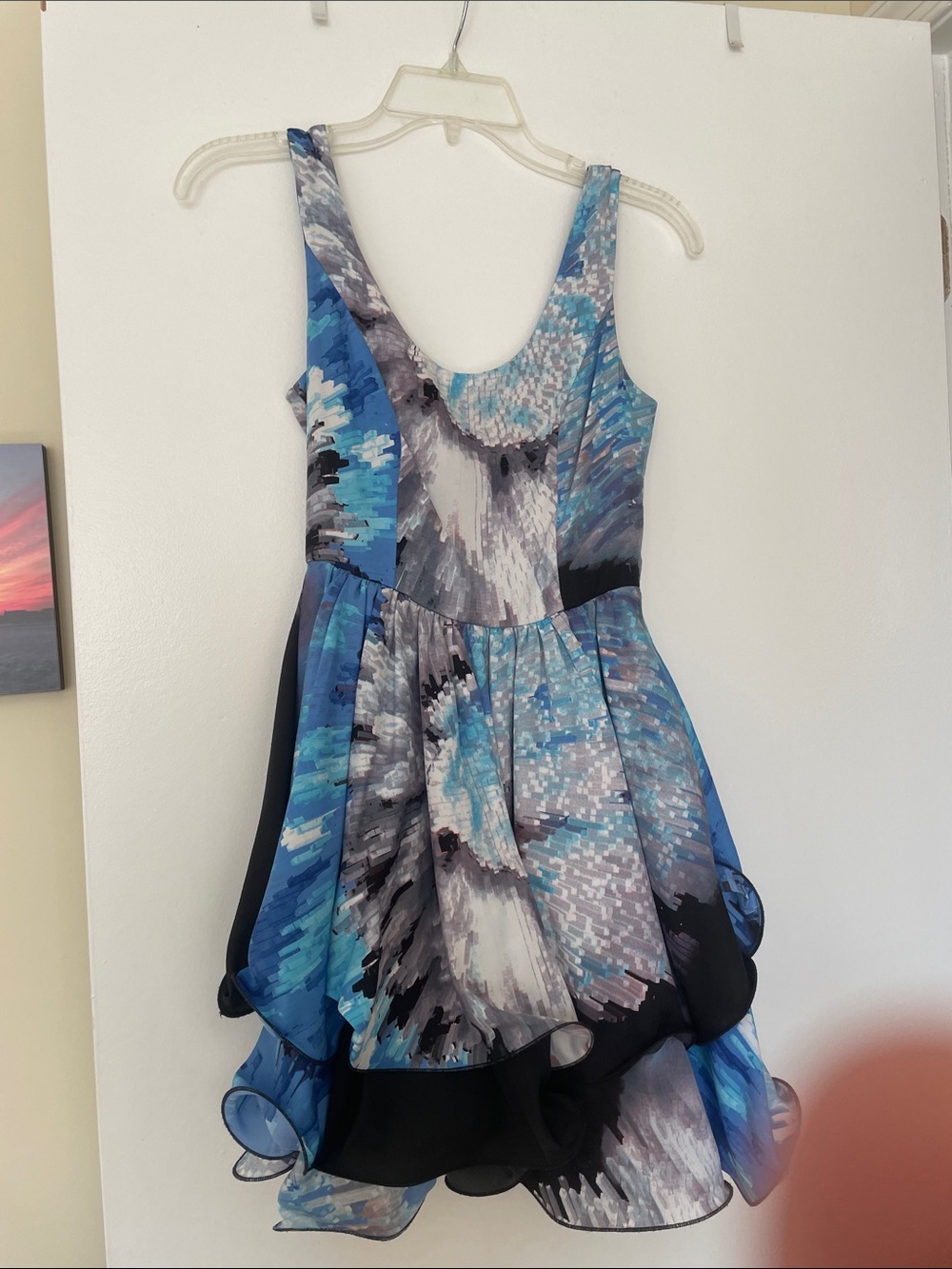 Angel Biba Blue and Black Printed Sleeveless Dress